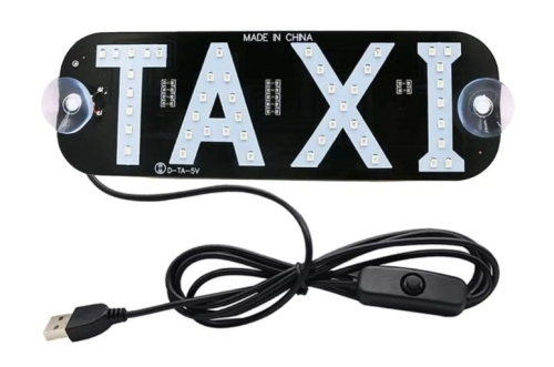 Taxi Ledowy Napis Lampa Biała Tabliczka LED USB przyssawki